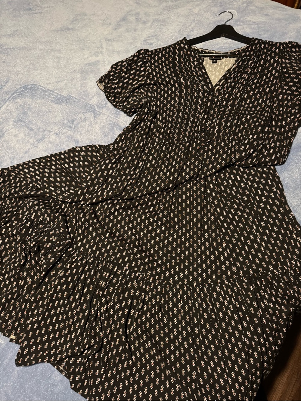 Torrid Black Maxi Dress with Small Cream Print